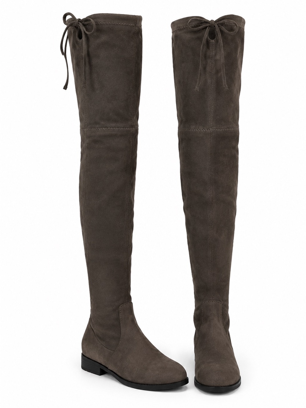 Over-the-Knee Flat Riding Boots — Gray Suede